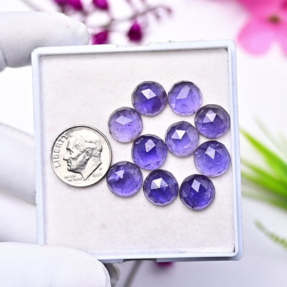 28.7cts Natural Iolite 10X10mm Calibrated Rose Cut Cabochon Round Shape AA Grade Gemstone Parcel -Total 10 Pcs