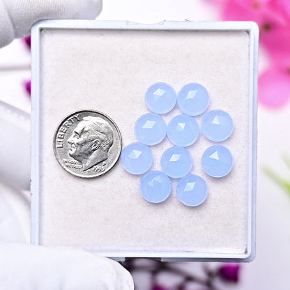 31,4 Karat blauer Chalcedon im Rosenschliff, 8 mm, runde Form, Edelsteinklasse AA, Paket – insgesamt 15 Stück