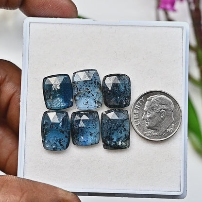 35,10 ct. Blaugrüner Moos-Kyanit, Rosenschliff, rechteckige Kissenform, 10 x 12 mm – 10 x 14 mm, Edelsteinpaket der Güteklasse AA, insgesamt 6 Stück