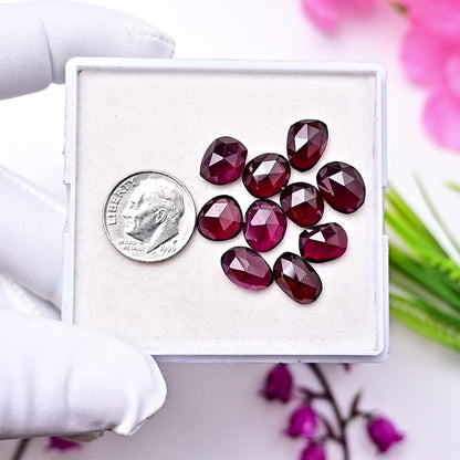 29.4cts Rhodolite Garnet Rosecut Cabochon Freeform Shape 7x11mm AA Grade Gemstone Parcel - Total 10Pcs