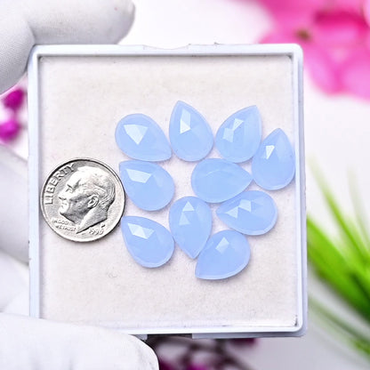 31,4 Karat blauer Chalcedon im Rosenschliff, 8 mm, runde Form, Edelsteinklasse AA, Paket – insgesamt 15 Stück