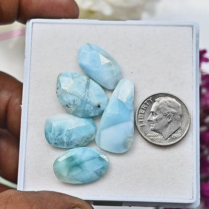 30,70 ct Larimar Rosenschliff 10 x 18 mm und 12 x 25 mm Freiform Form AA Qualität Edelstein Paket - Insgesamt 5 Stück