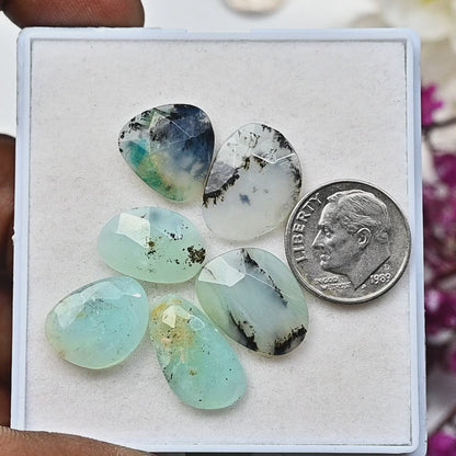 23,70 ct peruanischer Opal 12 x 15 mm und 10 x 18 mm Rosenschliff-Freiform, Edelsteinpaket der Güteklasse AA, insgesamt 6 Stück