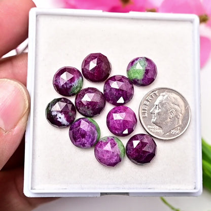 46.3cts Ruby Zoisite Rose Cut Round Shape 10X10mm AA Grade Gemstone Parcel - Total 10 Pcs