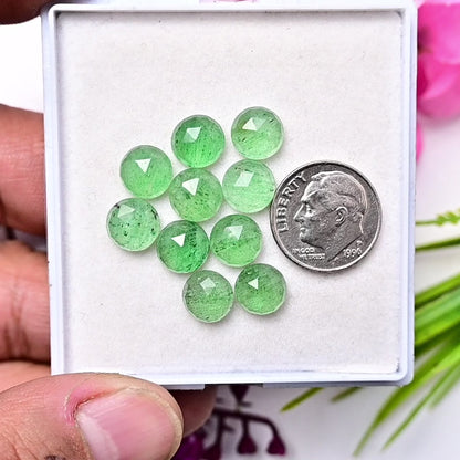 21.1cts Green Strawberry Quartz Rosecut Cabochon Round Shape 8X8mm AA Grade Gemstone Parcel - Total 10 Pcs