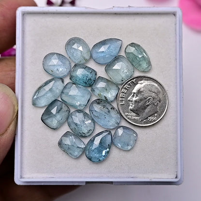 35,45 ct. Aquamarin-Kyanit, 6 x 12 mm, Rosenschliff, Baguetteform, Edelsteinklasse AA, Paket – insgesamt 15 Stück.